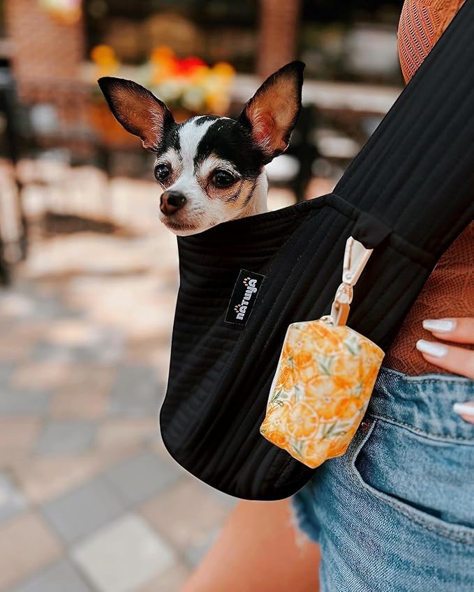NATUYA Small Dog Carrier Sling Cat Sling-Dog Slings for Carrying Small Dogs-Adjustable Strap Hand Free Pet Puppy for Outdoor Traveling Subway (Black, Canvas)