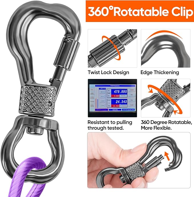 Tresbro 70FT Reflective Tie Out Cable for Dogs Up to 250 Pounds, Steel Wire Lead Leash Cable with Stainless Rotatable Buckle, Lightweight and Enduring, Dog Chains Outside for Outdoor, Yard, Purple
