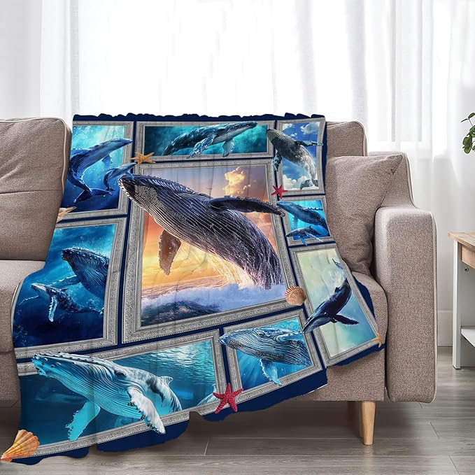 Orca Blanket Ultra Soft Cozy Killer Whale Throw Blanket Fleece Fuzzy Plush Marine Life Lovers Whales Decor Gifts for Women Girls Adults Couch Sofa 80"x60"