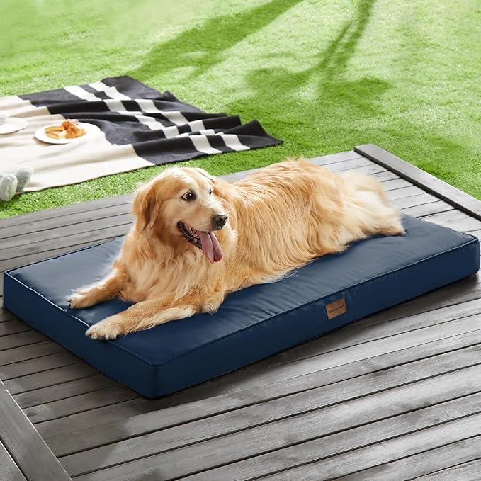 BFPETHOME Outdoor Dog Bed for Large Dogs, Waterproof, Orthopedic with Removable Washable Cover, Egg Crate Foam - 30 x 20in, Navy