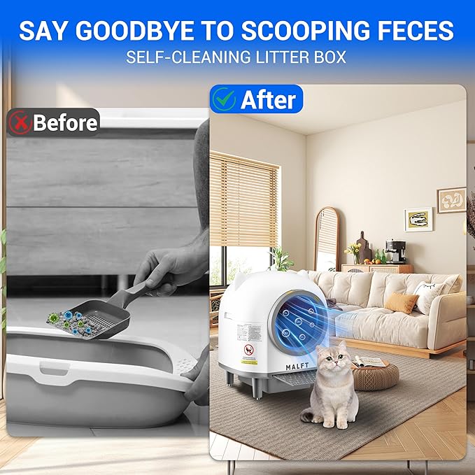 Self Cleaning Litter Box, 90 L Automatic Cat Litter Box for Multiple Cats with Safety Protection/App Control/Mat/1 Roll Garbage Bags