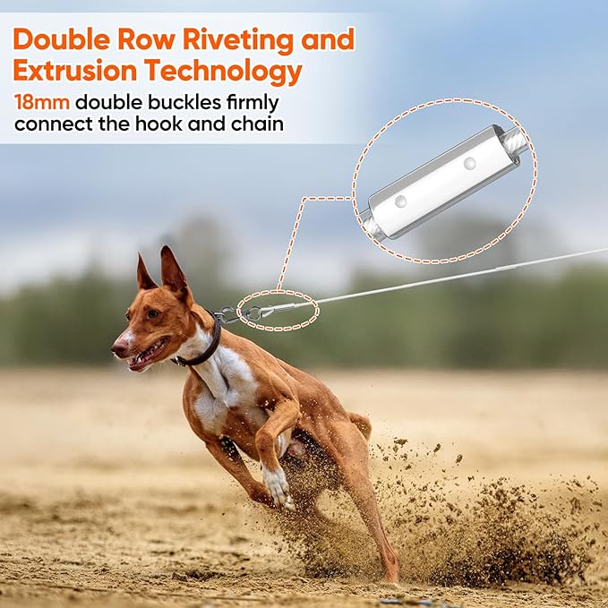 Tresbro 15FT Reflective Tie Out Cable for Dogs Up to 250 Pounds, Steel Wire Lead Leash Cable with Stainless Dual Fix Buckle, Lightweight and Enduring, Dog Chains Outside for Outdoor,Yard,Camping