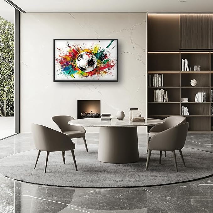 Extra Large Framed Soccer Wall Art,Oversized Colorful Graffiti Sport Ball Wall Decor Pictures for Living Room,Canvas Print Painting Modern Artwork Bedroom Office Bathroom Home Decor 36L x24W