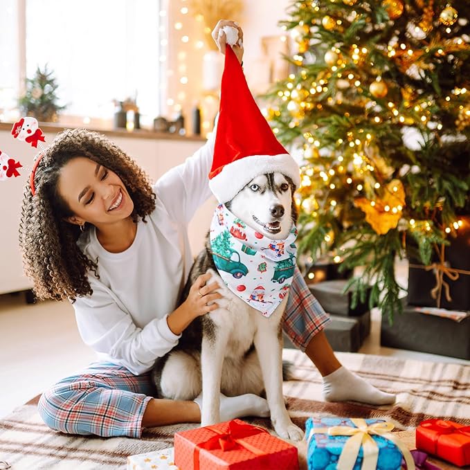 Abbylike 50 Pieces Christmas Dog Bandanas Bulk Xmas Bandanas for Dogs Dog Triangle Kerchief Bibs Scarf Set for Christmas Pet Costume Accessories Decoration (25.6 x 17.7 x 17.7)