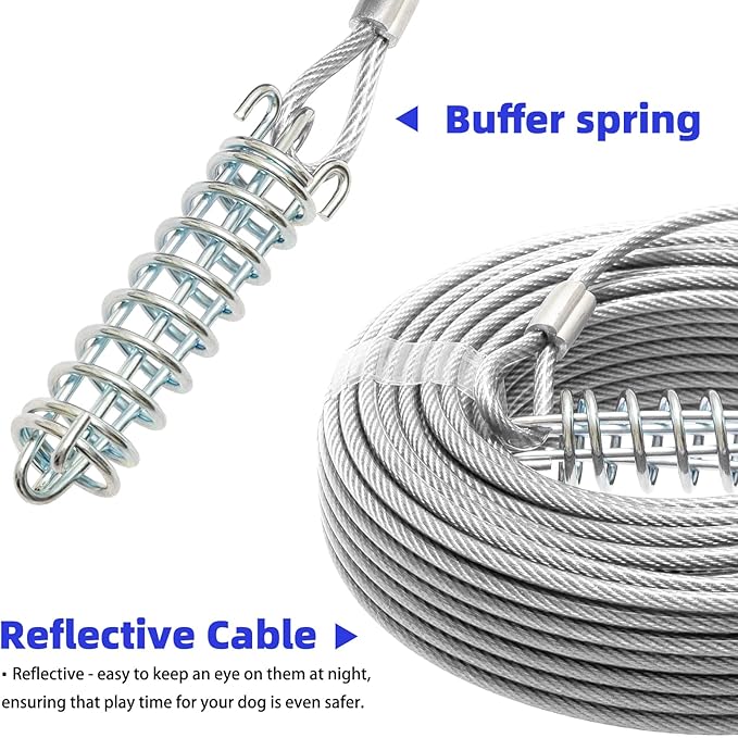 PUPTECK Outdoor Dog Run Cable for Small to Large Dogs up to 125lbs, Heavy Duty Tie Out Cable Trolley System with Runner Pulley Cable Zip Line for Yard, Camping, Long Lead Chain Leash