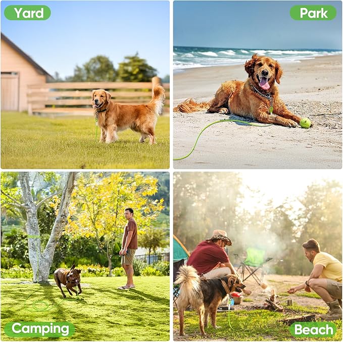 Tresbro 70FT Reflective Tie Out Cable for Dogs Up to 250 Pounds, Steel Wire Dog Leash Cable with Stainless Rotatable Buckle, Lightweight and Enduring, Dog Chains Outside for Outdoor Yard, Green