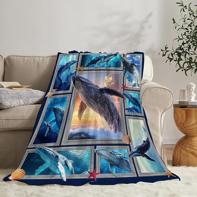 Orca Blanket Ultra Soft Cozy Killer Whale Throw Blanket Fleece Fuzzy Plush Marine Life Lovers Whales Decor Gifts for Women Girls Adults Couch Sofa 80"x60"