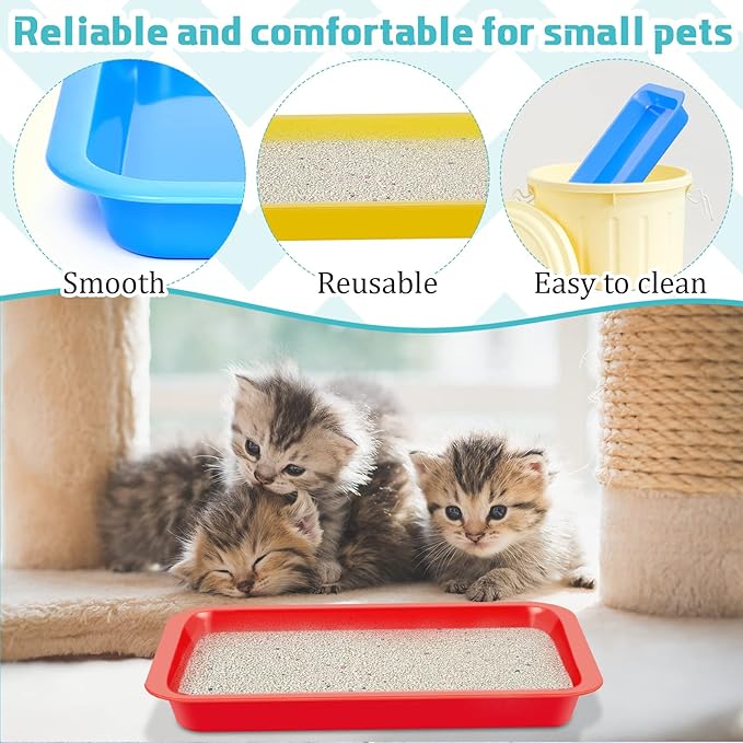 Tessco for you 3 Pcs Open Small Kitten Litter Box Rabbit Pan Waterproof Plastic Litter Tray Travel Toilet for Cats Bunny Guinea Pig Small Pet, Easy Clean(Classic Color,17.3 x 13.6 x 1.6 Inch)