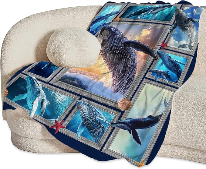 Orca Blanket Ultra Soft Cozy Killer Whale Throw Blanket Fleece Fuzzy Plush Marine Life Lovers Whales Decor Gifts for Women Girls Adults Couch Sofa 80"x60"