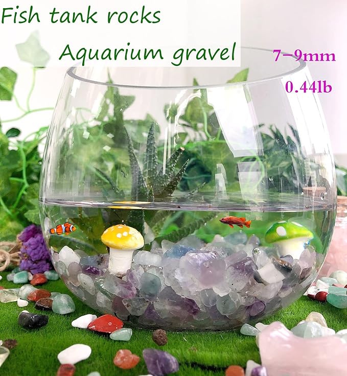 7Chakra Aquarium Gravel Rocks Natural Tumbled Healing Crystal Chips Bulk Gemstones Tumbled Crushed Stones for Fountain Vase Filler Planters Decorative Fish Tank Potted Reiki Energy Balancing 0.44lb