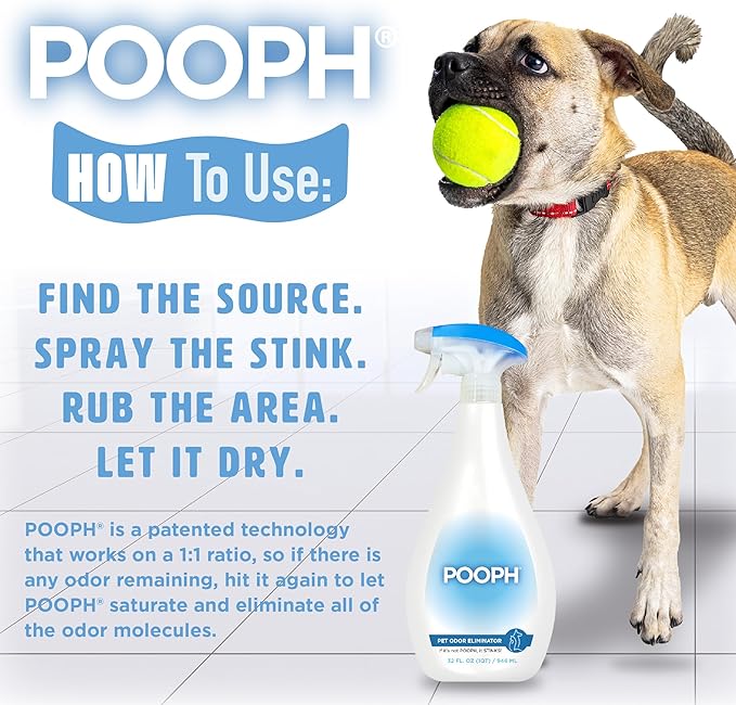 POOPH® Pet Spray Odor Eliminator Non-Toxic Fragrance-Free Pet Odor Eliminator for Home and Auto Eliminates Organic Odors from Carpets Floors Upholstery, Fast-Acting Safe for Pets People and the Planet