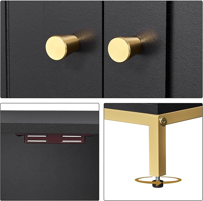 Homhedy Cat Litter Box Enclosure for 2 Cats, Cat Washroom Furniture with Double Room, Pet House with Metal Frame, 47.2”L x 17.7”W x 21.7”H, Black and Gold