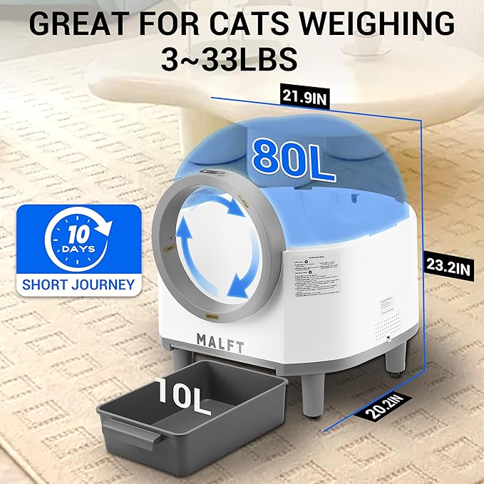 Self Cleaning Litter Box, 90 L Automatic Cat Litter Box for Multiple Cats with Safety Protection/App Control/Mat/1 Roll Garbage Bags