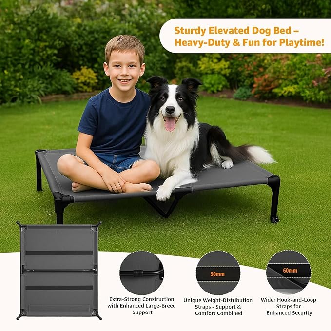 Sytopia Canvas Elevated Dog Bed, Durable Chew Proof Outdoor Raised Pet Cot for Large Dogs 42 in, Waterproof, Breathable, Portable, Washable, Easy Assembly, Sturdy Frame for Camping & Travel, Dark Grey