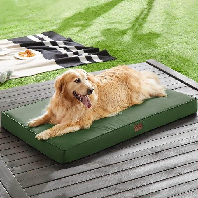 BFPETHOME Outdoor Dog Bed for Large Dogs, Waterproof, Orthopedic with Removable Washable Cover, Egg Crate Foam Mat (36 x 27in, Green)