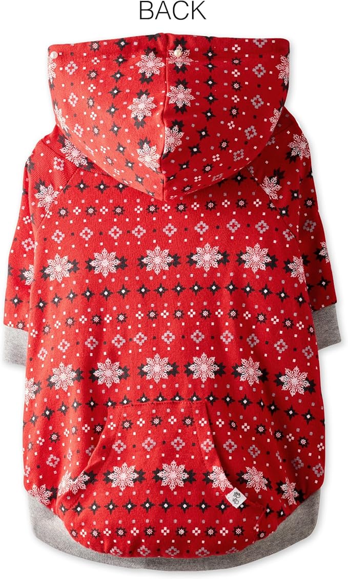 Rocky – The Orginal Lightweight Hooded TEE 100% Organic Cotton Dog Hoodie Pet Coat Sweater for Small, Medium, Large Dogs, Red Fair Isle, Large