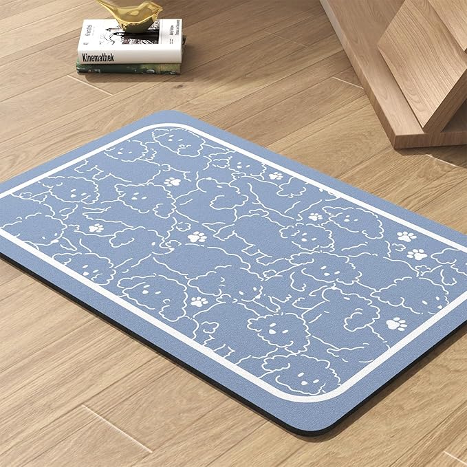 Pet Feeding Mat-Absorbent Dog Mat for Food and Water Bowl-No Stains Quick Dry Water Dispenser Mat-Dog Accessories Pet Supplies-Bowl for Messy Drinkers(BLUEDOGS,17"x34"