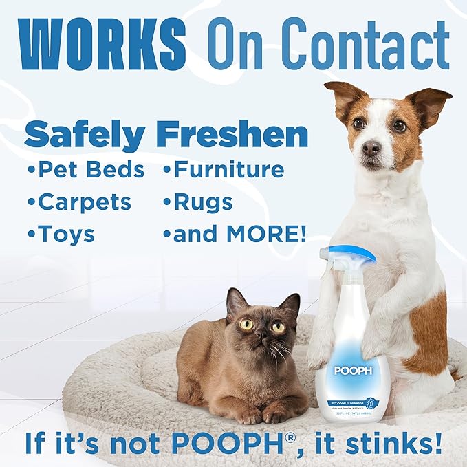POOPH® Pet Spray Odor Eliminator Non-Toxic Fragrance-Free Pet Odor Eliminator for Home and Auto Eliminates Organic Odors from Carpets Floors Upholstery, Fast-Acting Safe for Pets People and the Planet
