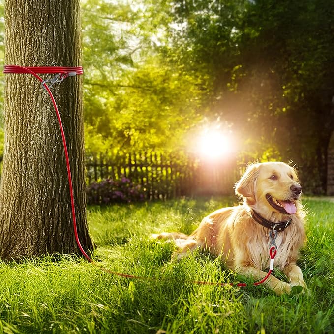 Tresbro 10FT Red Reflective Tie Out Cable for Dogs Up to 60 Pounds, Steel Wire Lead Leash with Stainless Rotatable Buckle, Lightweight and Enduring, Dog Chains Outside for Outdoor,Yard,Camping