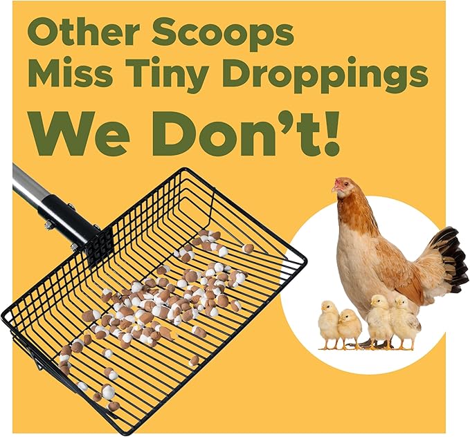 Premium Chicken Poop Scooper for Sand - Durable Chicken Coop Scoop Set - Sifting Shovel for Coop Cleaning - Metal Sand Sifter for Poultry Run - Poultry Litter Tools