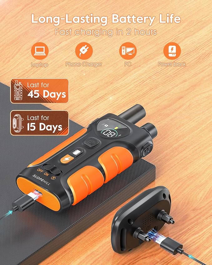 SLOPEHILL Dog Shock Collar,4200FT Dog Training Collar with Remote,IPX8 Waterproof E-Collar with Beep,Vibration,Shock,Flash Light,No Shock Mode,Electric Shock Collar for Small Medium Large Dog,Orange