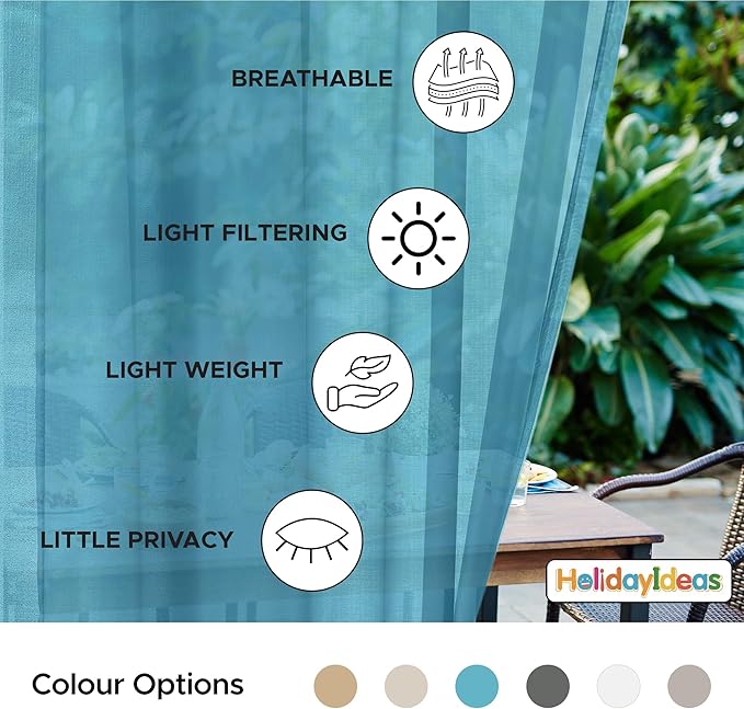 HolidayIdeas All Weather Outdoor Patio Curtains 6 Pcs Linen Look Rod Pocket Sheer Outdoor Curtains for Pool Side, Porch, Balcony, Pergolas,Cabana, Aqua,54x84 Inch