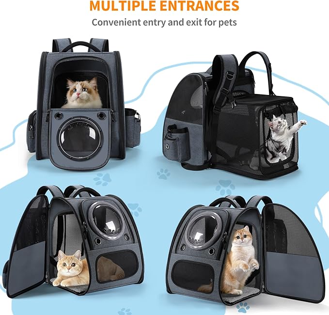 Expandable Cat Carrier Backpack with Transparent Bubble Window, Breathable Mesh Travel Bag, Portable Space Capsule Design with Foldable Dogs Carrier for Pets