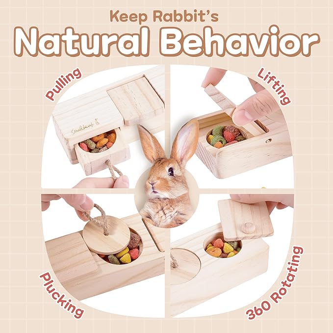 SoulThinkĀ® Interactive Wooden Pet Rabbit Toys - Sniff n' Snack Bunny Chew Toys for Rabbit Treats, Suited as Guinea Pig Toys, Hamster Toys for Boredom, Bunny Toys for Rabbits Keep Busy (2 Sets)
