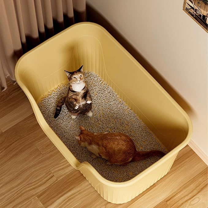 Vealind Largest XXL Jumbo Cat Litter Box for Big Cats, Extra Large Cat Litter Box with High Sides for Multi Cats, 31''×21''×16'' Easy Clean Big Tall High Sided Litter Box Yellow