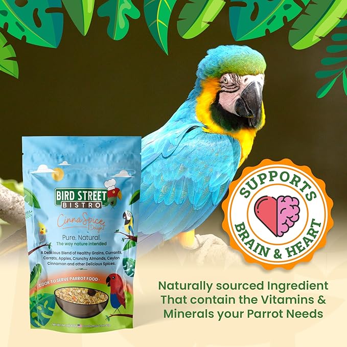 Parrot Parakeet Cockatiel Food - Bird Food - Cooks in 3-15 min with Natural & Organic Grains - Legumes - Non-GMO Fruits, Vegetables, & Health Orientated Spices (4.00 Pound (Pack of 1), CinnaSpice)