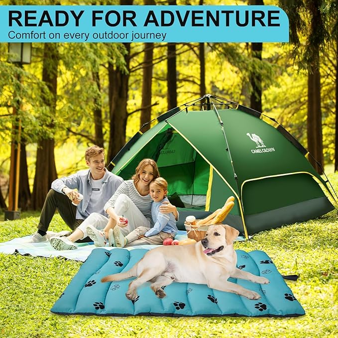 BINGPET Outdoor Travel Dog Bed for Large/Medium Dogs,Portable Waterproof Camping Mat with Carry Bag,Foldable Outside Bed,Machine Washable Indoor Pet Mat for Small,Medium and Large Dogs 35"x51"