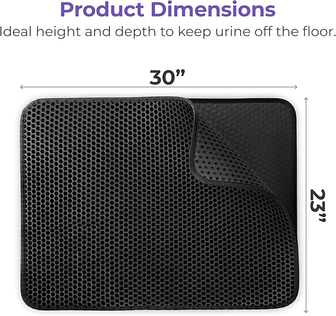 iPrimio Large Cat Litter Trapper Mat with Exclusive Urine/Waterproof Layer - Cat Litter Mat - Larger Holes with Urine Puppy Pad Option for Messy Cats - Soft on Paws and Light - 30" x 23" (Black Color)