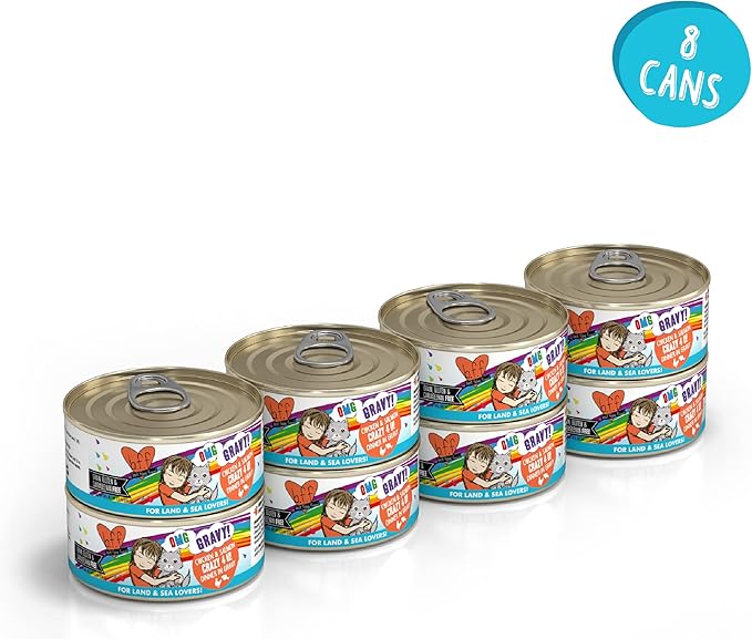 Weruva B.F.F. OMG - Best Feline Friend Oh My Gravy! Grain-Free Wet Cat Food Cans, Crazy 4 U! Chicken & Salmon, 5.5-Ounce Can (Pack of 8)