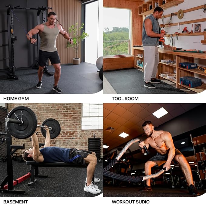 AIRHOP 0.79in Thick 48 Sq Ft Exercise Equipment Mats, 12 Tiles Upgraded Rubber Top with High Density EVA Foam, Large Interlocking Puzzle Gym Flooring for Home Gym, Heavy Weight Workout,Black