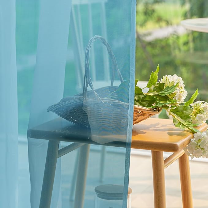 HolidayIdeas All Weather Outdoor Patio Curtains 6 Pcs Linen Look Rod Pocket Sheer Outdoor Curtains for Pool Side, Porch, Balcony, Pergolas,Cabana, Aqua,54x120 Inch