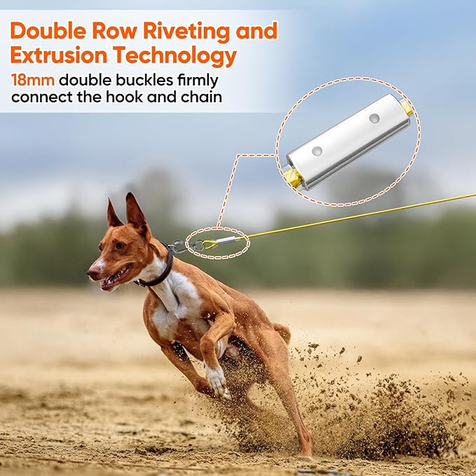 Tresbro 20FT Reflective Tie Out Cable for Dogs Up to 250 Pounds, Steel Wire Lead Leash Cable with Stainless Rotatable Buckle, Lightweight and Enduring, Dog Chains Outside for Outdoor, Yard, Yellow