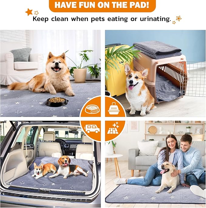 LOOBANI Washable Pee Pads for Dogs, Fast Absorption Reusable Puppy Pads, Waterproof Whelping Pads, Non Slip Training Pads Pet Playpen Mat for Floor, Dog Crate, Grey 2 Pack 34 x 52 in
