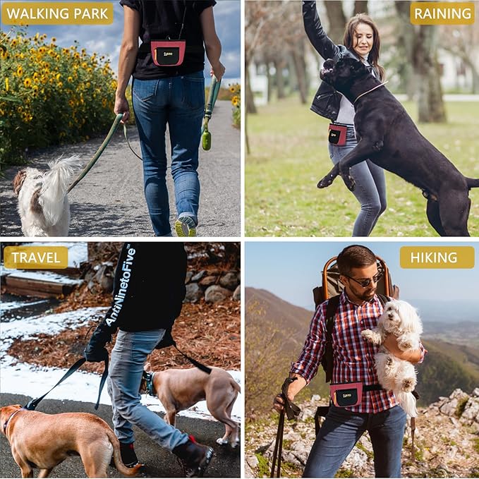 SZO Dog Treat Pouch with Pet Training Clicker, Dog Training Treat Pouch with Waist Belt Clip, Magnetic Closure, Hands-Free Training - Black&Red