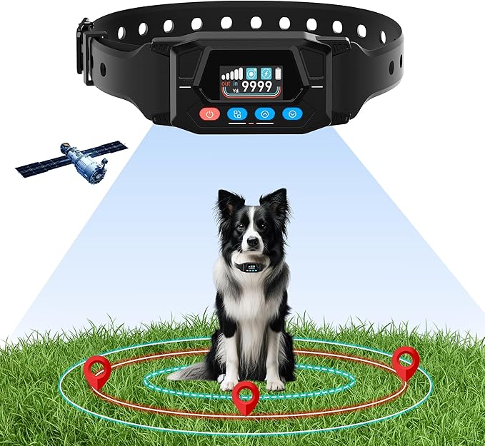 GPS Wireless Dog Fence, 33-9999 Yards Electric Fence for Dogs Perimeter Dog Collar with 3 Warning Modes, Rechargeable Pet Containment System Wireless Fence for Outdoor Use