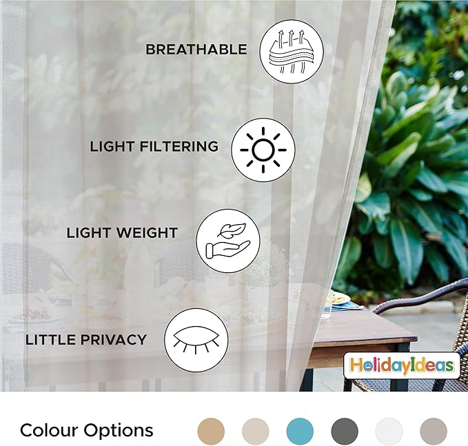 HolidayIdeas All Weather Outdoor Patio Curtains 6 Pcs Linen Look Rod Pocket Sheer Outdoor Curtains for Porch, Balcony, Gazebo, Pergolas,Cabana,Cloud Grey, 54x95 Inch