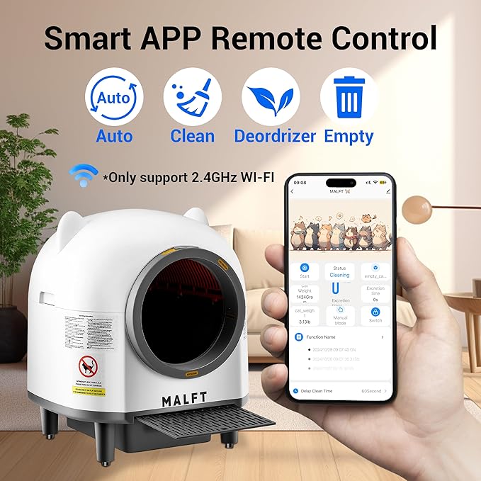 Self Cleaning Litter Box, 90 L Automatic Cat Litter Box for Multiple Cats with Safety Protection/App Control/Mat/1 Roll Garbage Bags