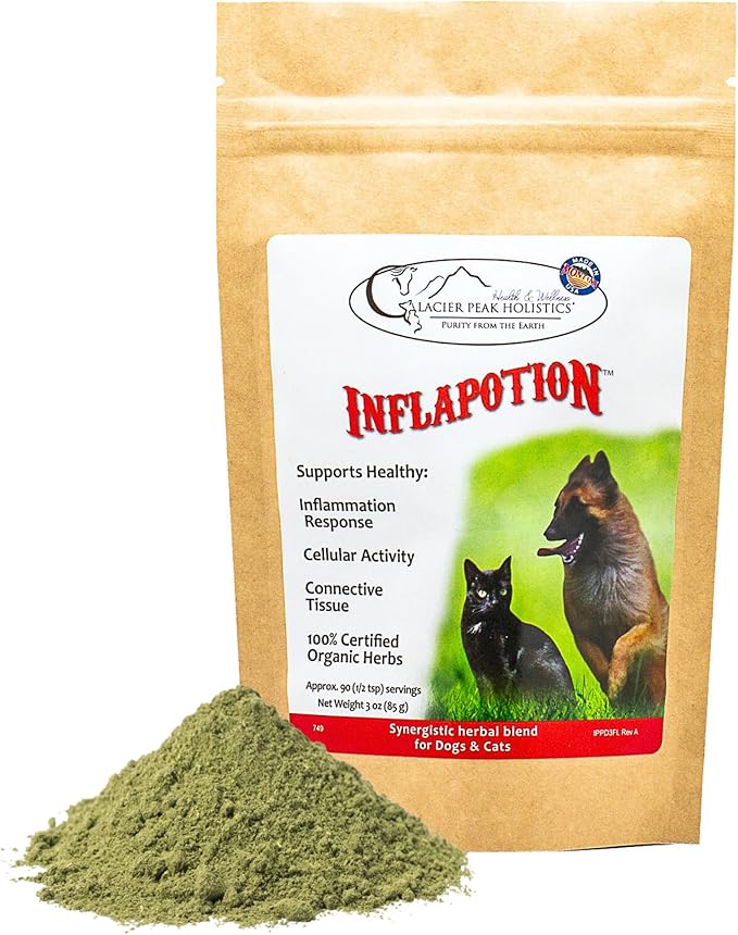 Glacier Peak Holistics Inflapotion - Natural Herbal Anti-Inflammatory for Dogs & Cats, Organic Remedy for Arthritis, Inflammation, Hip & Joint Pain, Mobility & Wellness - 3oz (90 Servings)
