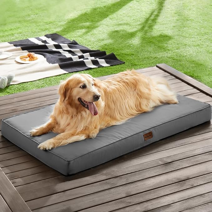 BFPETHOME Outdoor Dog Bed for Large Dogs, Waterproof, Orthopedic with Removable Washable Cover, Egg Crate Foam Mat (36 x 27 In, Dark Grey)