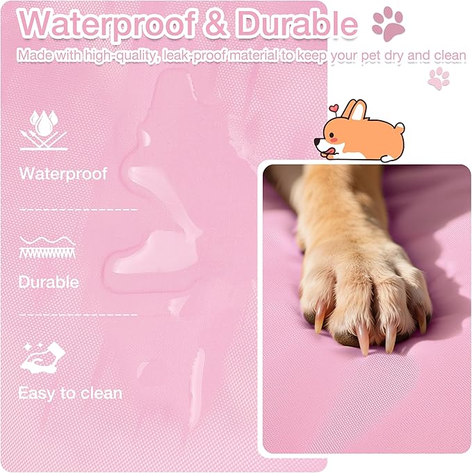 Kritter Planet Waterproof Foldable Dog Bed Pad for Camping & Travel, Portable Roll-Up Dog Bed Car Seat Pet Cushion Mat with Handles for Small & Medium Dogs, Indoor & Outdoor Use, Pink