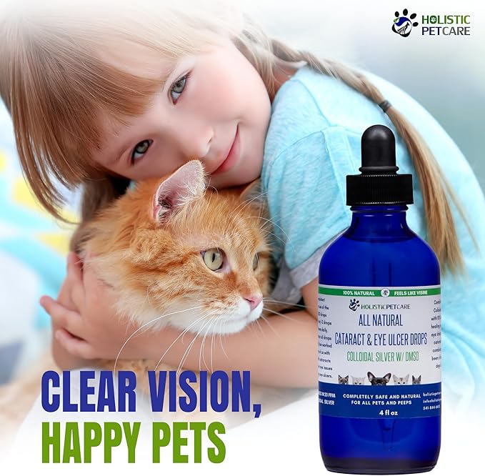 Eye Ulcer Drops - Colloidal Silver with DMSO Eye Drops for Dogs & Cat Eye Infections & Irritations - Eye Care Solution Reduces Cataracts - All Natural Pet Eye Health Care (4 oz)
