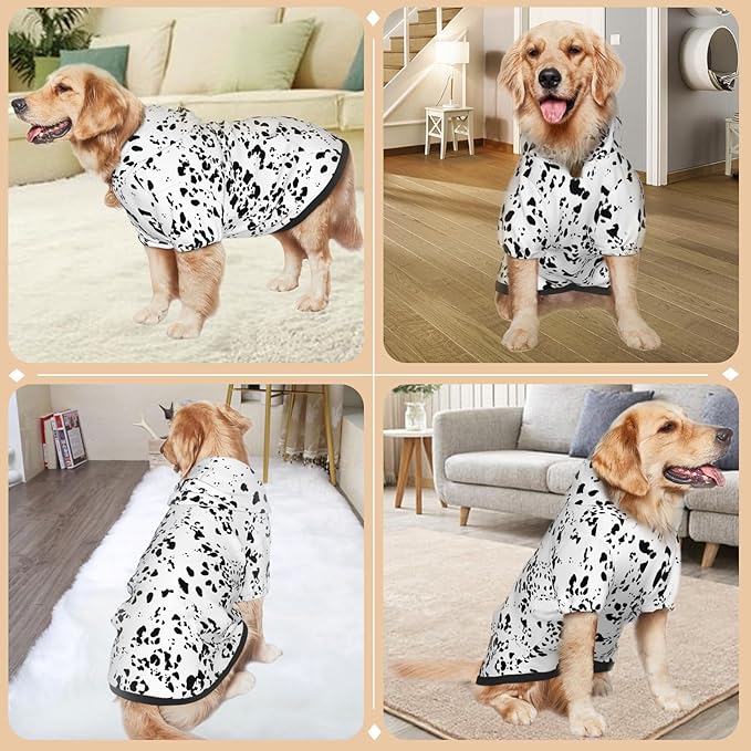 Dalmatian Dog Hoodie, Cute Dalmatian Print Winter Costume with Pocket for Medium Large Dogs