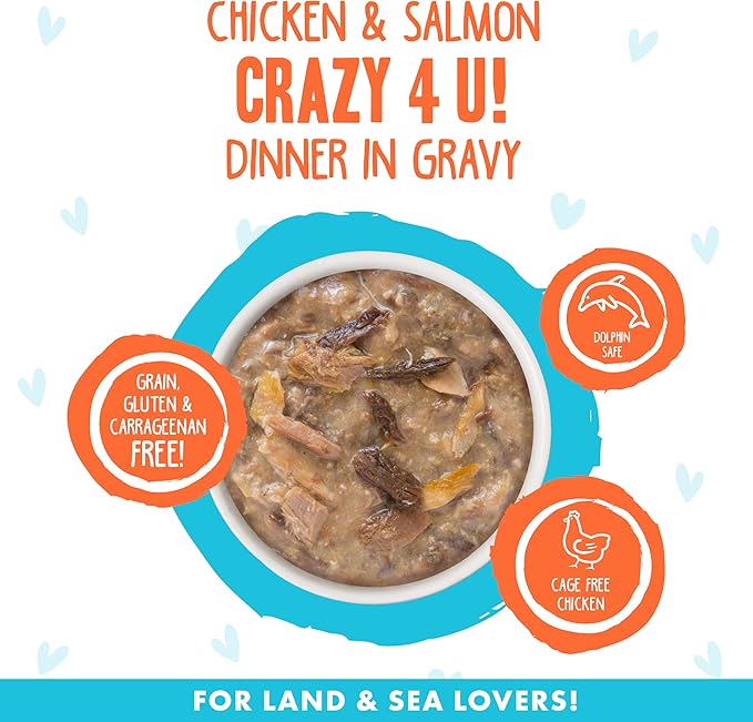 Weruva B.F.F. OMG - Best Feline Friend Oh My Gravy! Grain-Free Wet Cat Food Cans, Crazy 4 U! Chicken & Salmon, 5.5-Ounce Can (Pack of 8)
