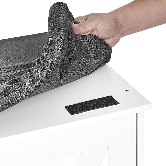 2-Tier Storage Bench, Shoe Bench with Padded Seat Cushion, Entryway Bench with 4 Barn Doors, Adjustable Shelf, 13.8" D x 47.2" W x 17.7" H, for Entryway, Living Room, Bedroom, White