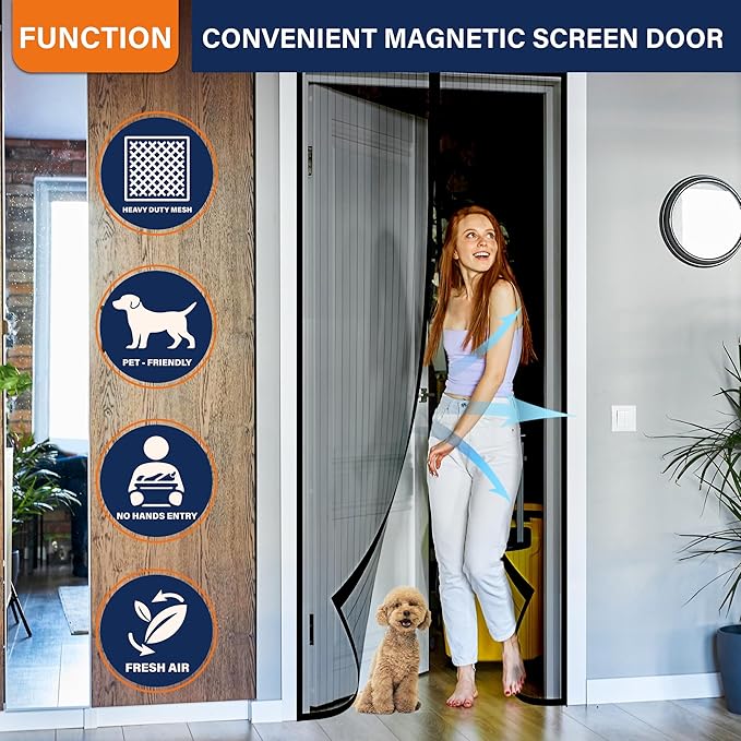 Magnetic Screen Door, Keep Bugs Out, Pet & Kid Friendly,Works with Front Doors, Sliding Doors,Fit Door Size 38 x 80 Inches