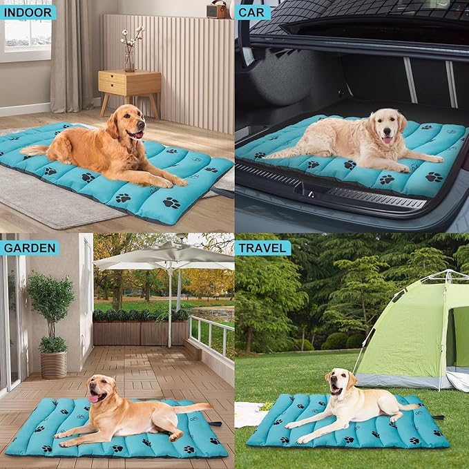 BINGPET Outdoor Travel Dog Bed for Large/Medium Dogs,Portable Waterproof Camping Mat with Carry Bag,Foldable Outside Bed,Machine Washable Indoor Pet Mat for Small,Medium and Large Dogs 35"x51"